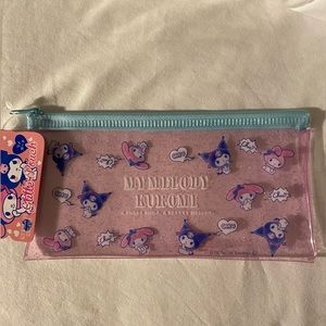 SANRIO MY MELODY & KUROMI GLITTER SLIM ZIPPER POUCH BAG.